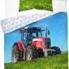 Pościel z czerwonym Traktorem 3017, niebiesko-zielona  150x200 i 135x200
