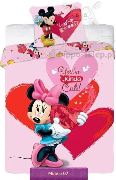 Pościel Myszka Minnie i Myszka Mickey serduszka 160x200 lub 150x200, różowa
