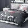 Szara pościel love you w serca dla par 150x200, 160x200