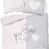 Pościel You and Me różowo szara 160x200 + 2x 70x80