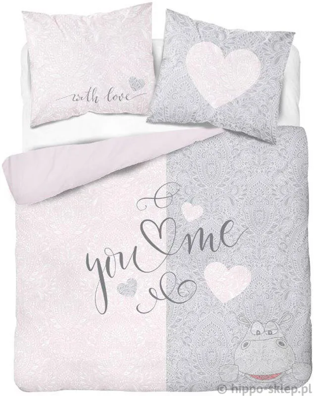 Pościel You and Me różowo szara 160x200 + 2x 70x80