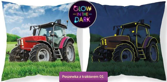 Mała poszewka z traktorem świecąca w ciemności 40x40 cm