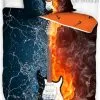 Pościel gitara Fender - ogień i woda 140x200 i 160x200, granatowo-pomarańczowa
