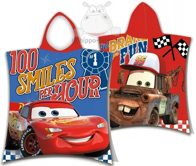 Ponczo z kapturem Zygzak McQueen i Złomek 50x115, czerwone