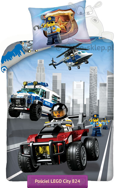 Pościel Lego Policja 140x200, niebiesko-szara