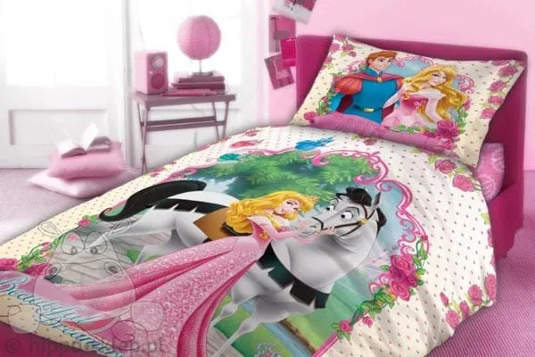 Kremowa pościel z Księżniczką Aurorą 150x200 i 160x200