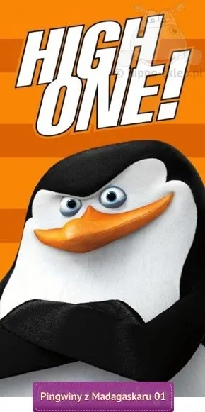 Ręcznik Pingwiny z Madagaskaru 70x140 cm, pomarańczowy