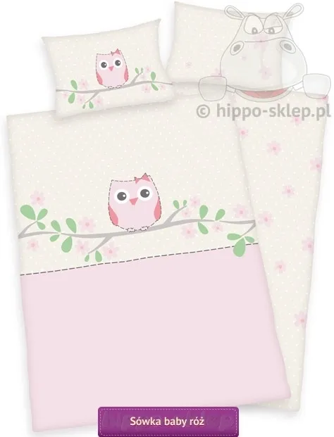 Pościel do łóżeczka różowa sówka 100x135, 90x130,