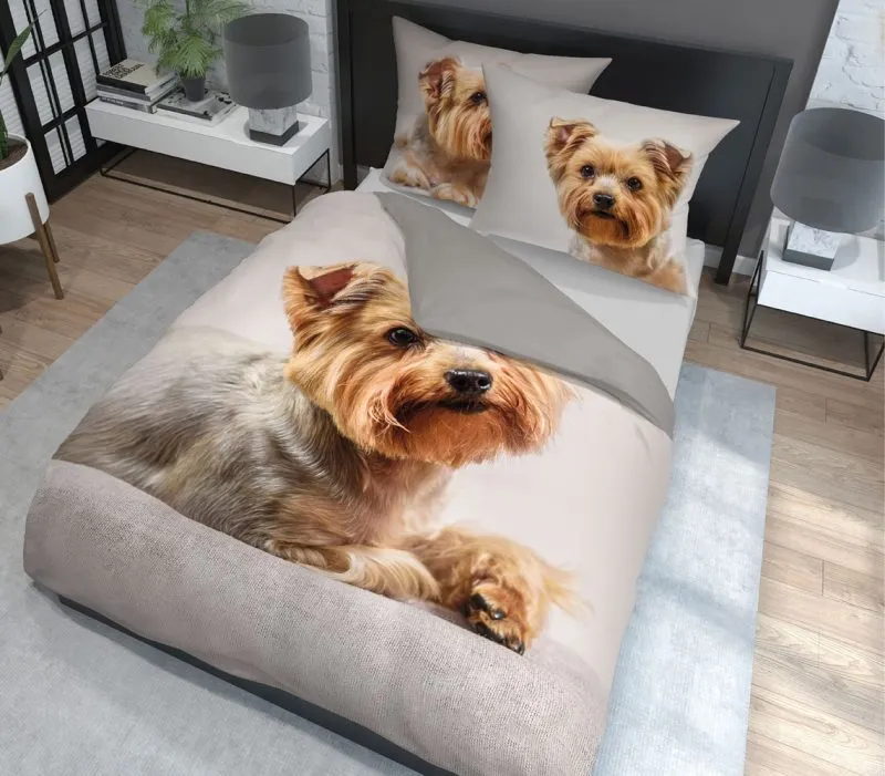 Beżowa pościel Yorkshire Terrier 220x200 + 2x 70x80 cm