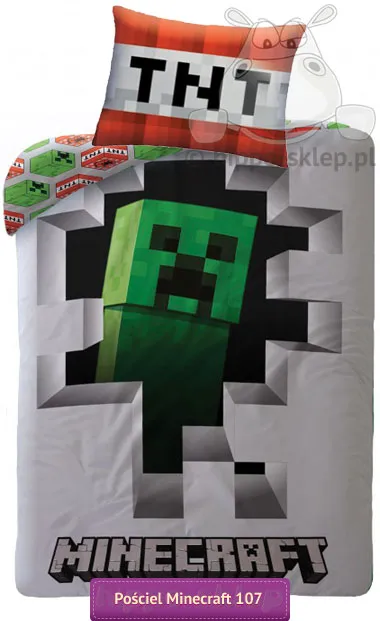Pościel Minecraft Creeper 135x200 i 140x200, szara