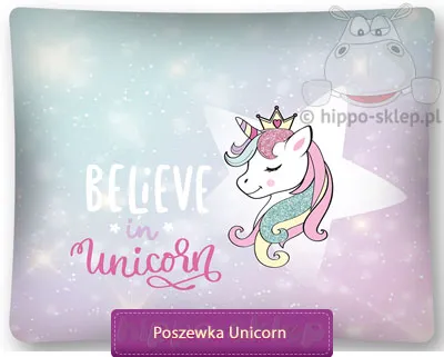 Duża poszewka z brokatowym Jednorożcem dla dziewczynki 70x80 i 50x80 cm