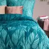 Komplet pościeli satynowej w kolorze szmaragdowym z motywem liści