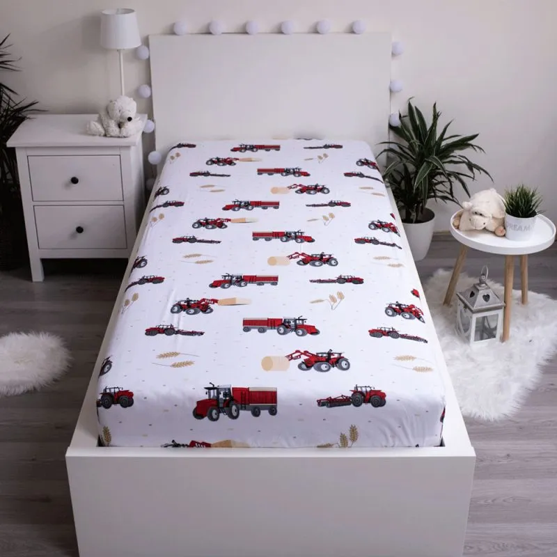 Białe prześcieradło z motywem maszyn rolniczych