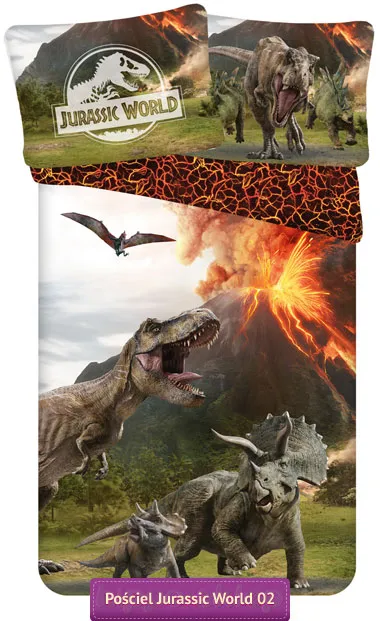 Pościel Jurassic World dinozaury 140x200, zielona