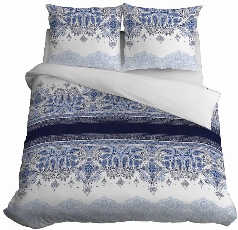 Delikatna błękitno-niebieska pościel z satyny bawełnianej 180x200