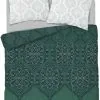 Wzorzysta pościel satynowa butelkowa zieleń 220x200 + 2x 70x80 cm