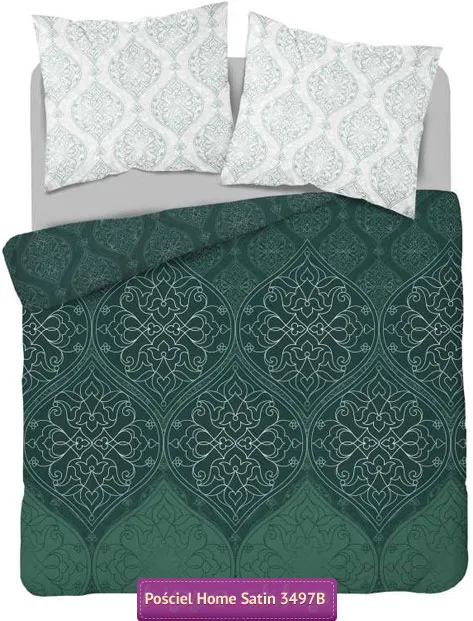 Wzorzysta pościel satynowa butelkowa zieleń 220x200 + 2x 70x80 cm
