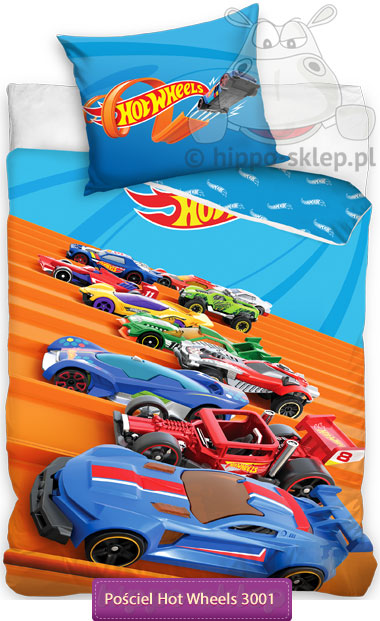 Pościel Hot Wheels Mattel 140x200 i 160x200, niebiesko pomarańczowa