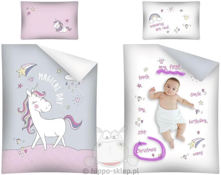 Pościel różowo szara do łóżeczka niemowlęcego 90x120, 80x120