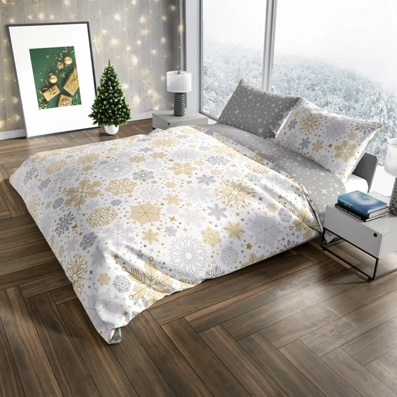 Srebrno złota pościel w śnieżynki 140x200, 150x200, 160x200