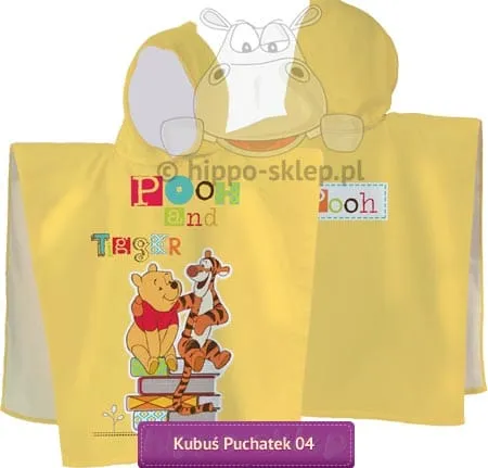 Puchatek i Tygrysek ręcznik z kapturem ponczo 60x120, żółty