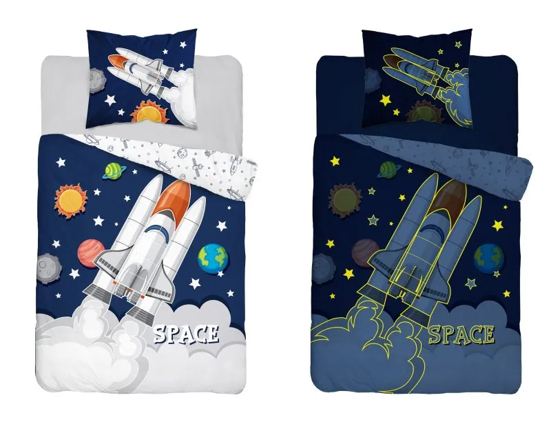 Pościele ze statkiem kosmicznym z efektem świecenia w ciemności 135x200