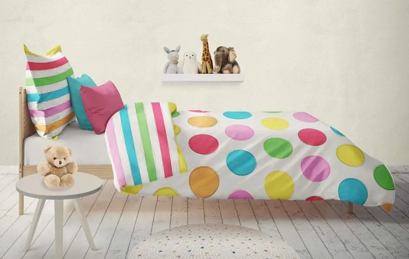 Pościel dla dzieci kolorowe groszki i pasy 160x200 lub 150x200