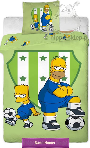 Pościel dla dzieci Bart i Homer piłkarze, 140x200 cm, oliwkowa