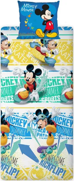 Pościel do przedszkola z Myszką Mickey 80x200 + 40x40, zielono niebieska