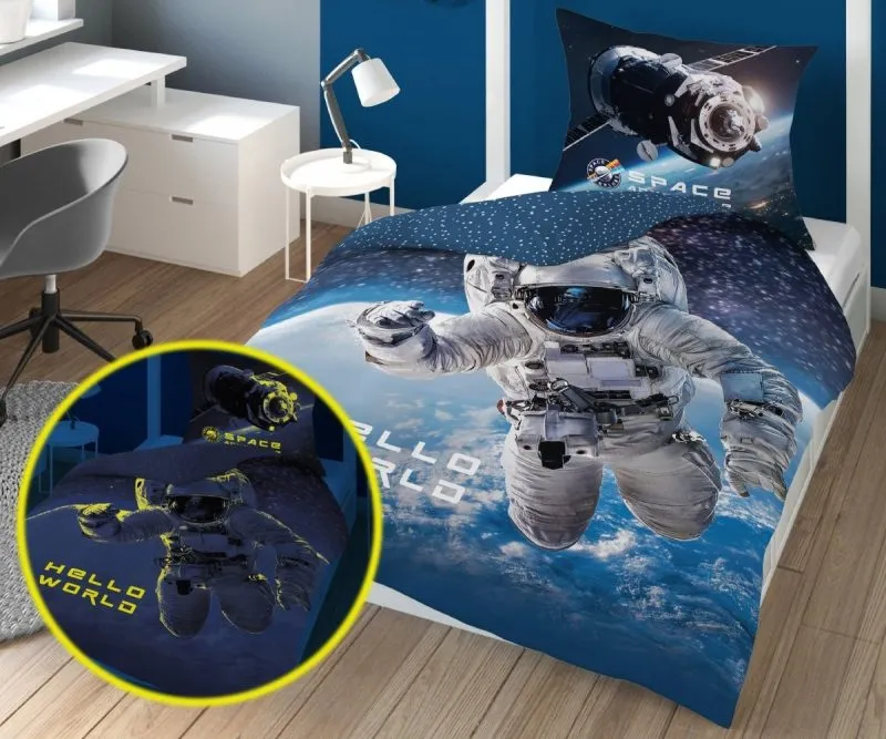 Komplet pościeli świecącej z kosmonautą 150x200 lub 160x200