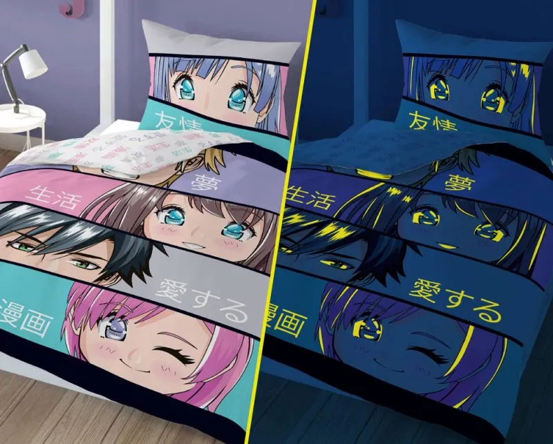 Świecąca pościel dla nastolatków z motywem postaci Anime