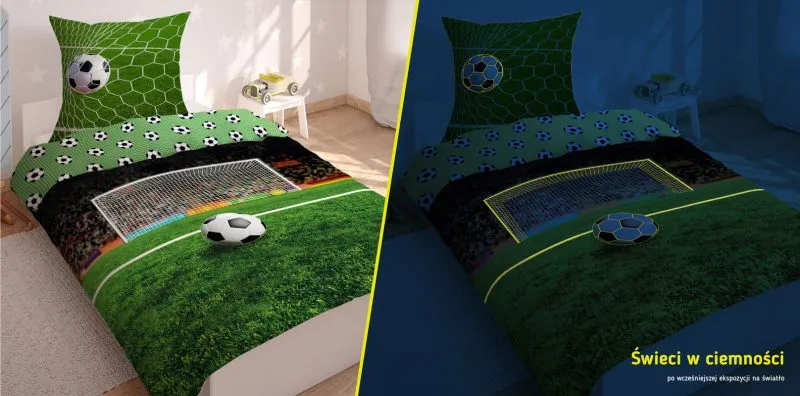 Piłkarski stadion sportowy pościel świecąca w ciemności dla chłopca 160x200 lub 150x200