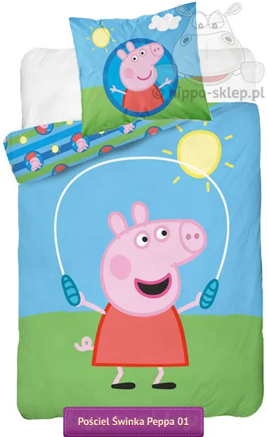 Pościel ze Świnką Peppą 140x200, 140x180 lub 120x160 cm, zielono-niebieska