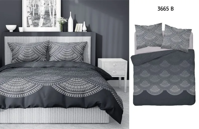 Szara pościel z satyny bawełnianej z motywem etnicznym 220x200
