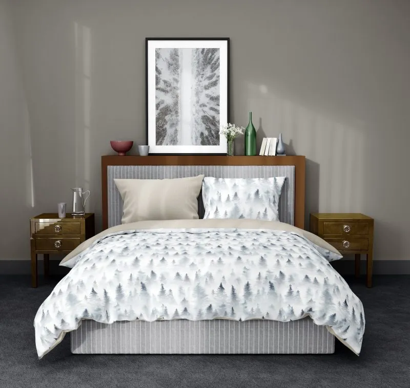 Pościel las we mgle szaro beżowa, 150x200, 160x200