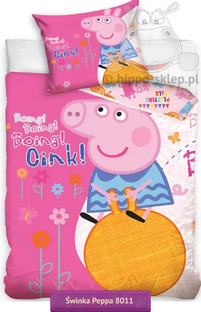 Pościel Świnka Peppa na skoczku 140x200 i 160x200, rózowa
