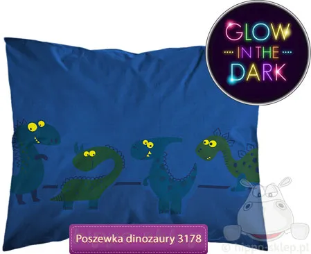 Poszewka w dinozaury - elementy świecące w ciemności, 50x80