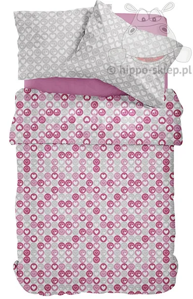 Pościel w różowo-szare serduszka 160x200