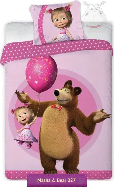 Pościel Masza i Niedźwiedź 140x200 i 160x200, rózowa
