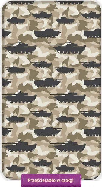 Prześcieradło w czołgi - moro 90x200 cm, brązowe