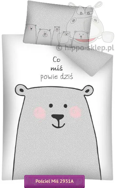 Mała pościel z misiem Lulumi 100x135 oraz 120x90, biało-szara