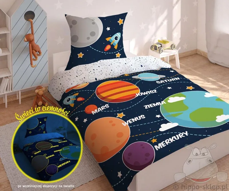 Pościel świecąca w ciemności planety 150x200 i 160x200 cm