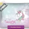 Bawełniana poszewka Jednorożec z brokatową grzywą 50x60, pastelowa