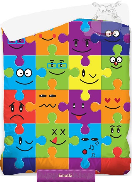 Kolorowa narzuta emotki puzzle 140x200