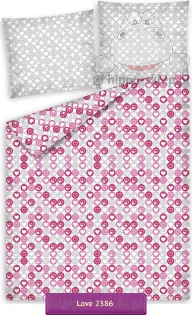 Pościel w serduszka różowo szara 140x200 i 150x200