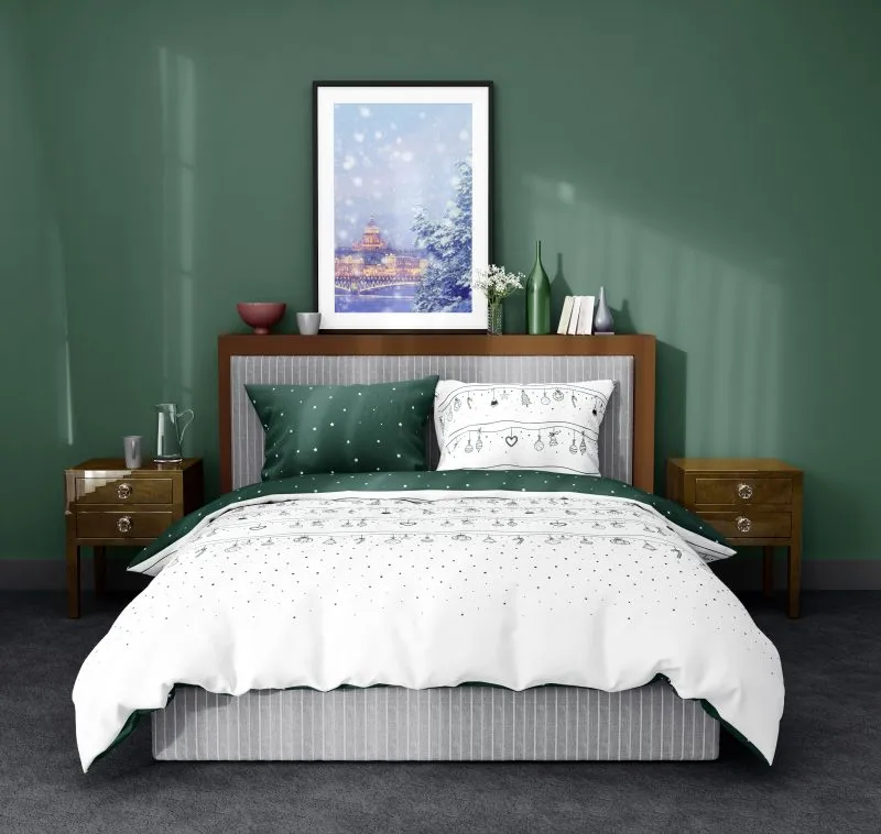 Biało-zielona pościel świąteczna girlanda 140x200, 150x200, 160x200