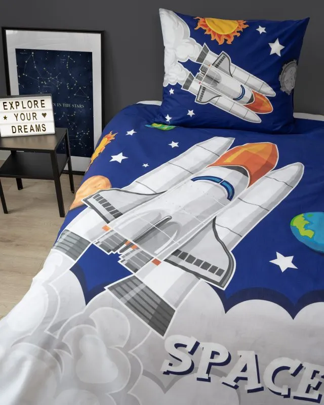 Świecąca w ciemności pościel z rakietą - statkiem kosmicznym 150x200 i 160x200dla chłopca