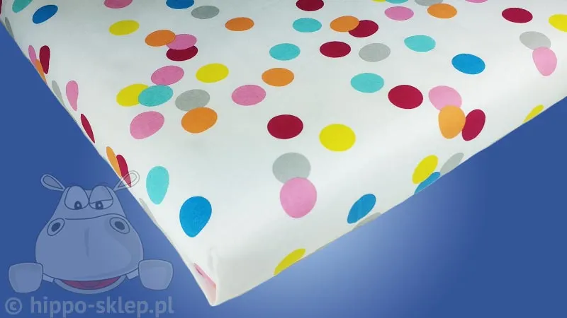 Białe prześcieradło w kolorowe grochy 140x200