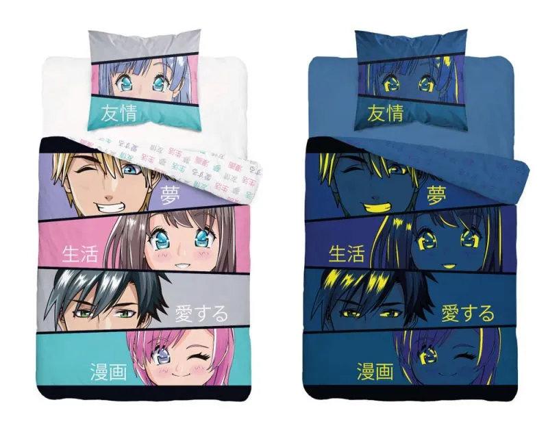 Komplet pościeli fluorescencyjnej w stylu Manga 135x200 lub 140x200