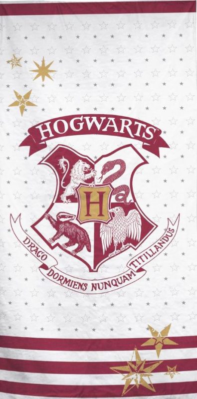 Plażowy ręcznik z herbem Hogwartu Harry Potter biało-bordowy